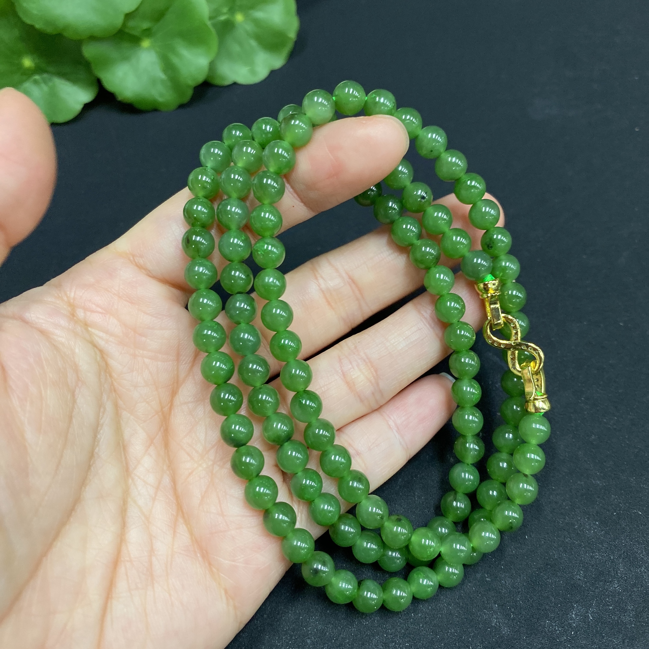 H33878363 Hetian Jade Bead Necklace Approx. 5.8mm Non-gold-inlaid Total Weight Approx. 36.6g