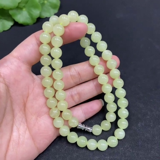 H33878353 Hetian Jade Bead Necklace Approx. 7.7mm Total Weight Approx. 43.7g