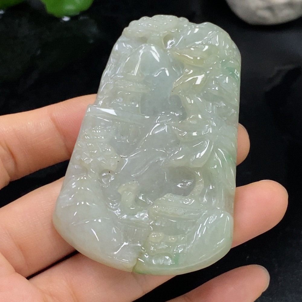 F29380105 Jadeitependant landscape plaque, total weight approx. 57.54g