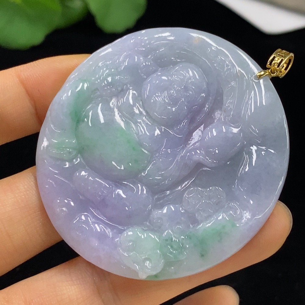 F34047386 Jadeite Pendant Buddha with 18k Bezel, Total Weight Approx. 33.46g