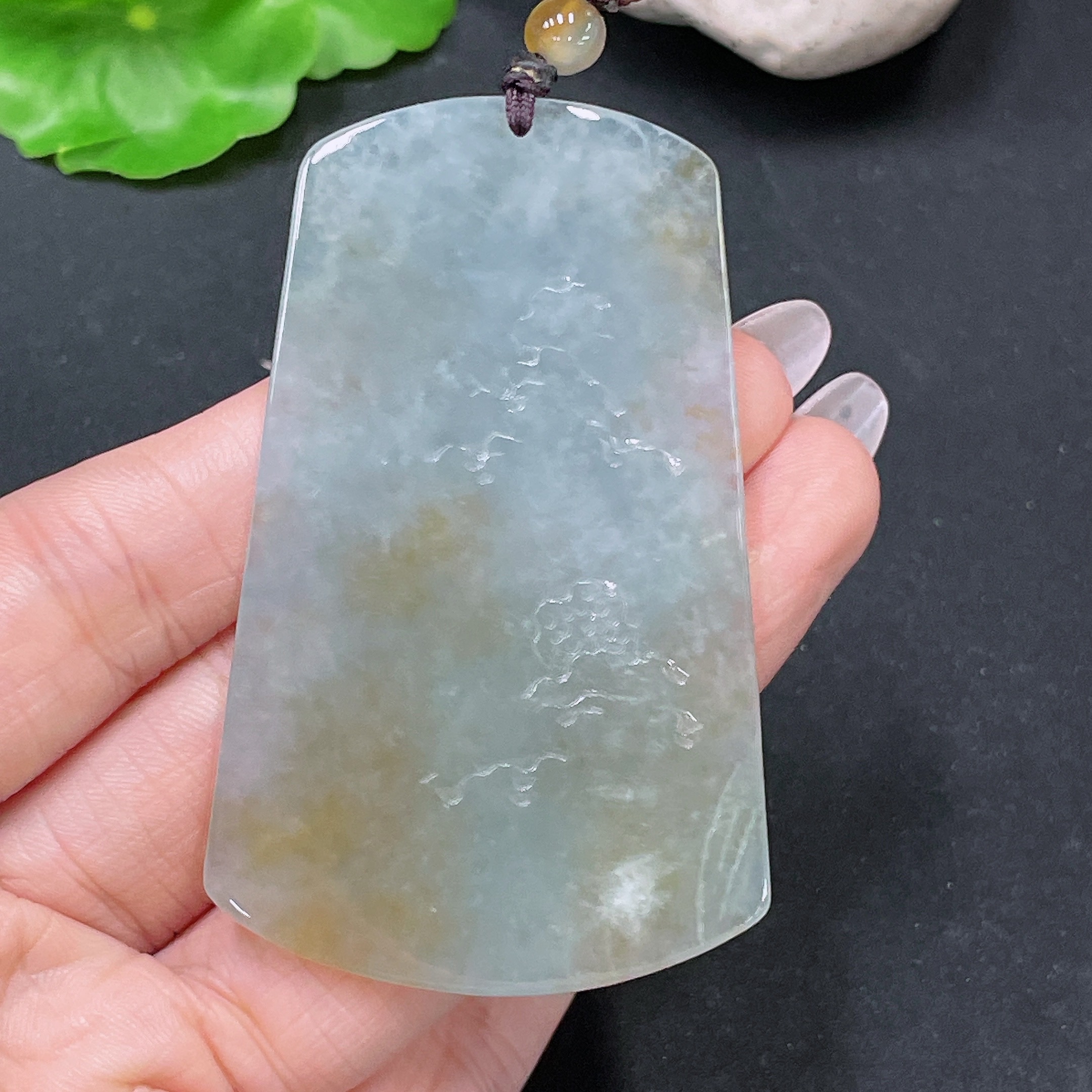 F34065616 Jadeite Landscape Pendant Total Weight Approx. 33.15g (Including Cord Weight) With Non-Grade A Beads