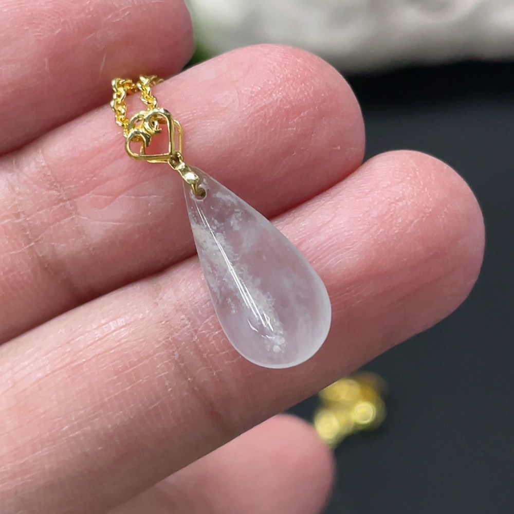 F34999298 Jadeite Waterdrop Pendant with 18K Gold Bail, Non-Gold Chain Excluded, Item Weight Approx. 0.5g