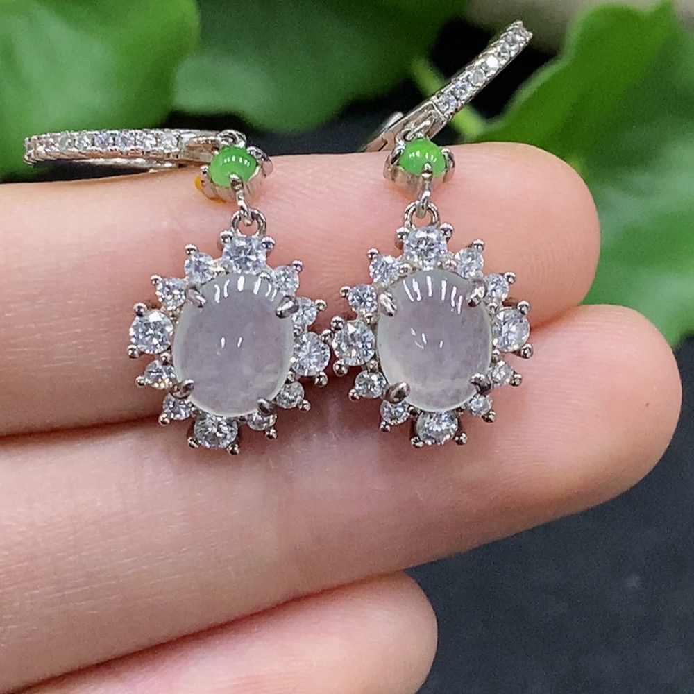 F33832781 Jadeite Cabochon Earrings (Non-Gold Setting, Total Weight Approx. 4.65g)