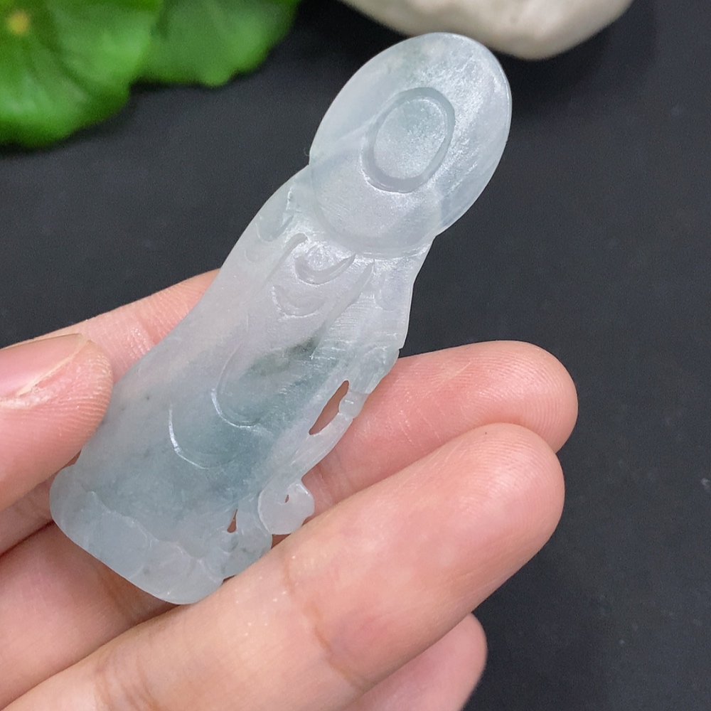 F35126128 Jadeite Rough Guanyin Pendant Total Weight Approx.10.6g