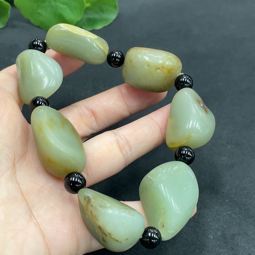 H14535342 Hetian Jade Bead Bracelet (Separator beads not Hetian Jade, Undetermined skin color origin, Total weight approx. 105.3g, Total weight 105.410g)