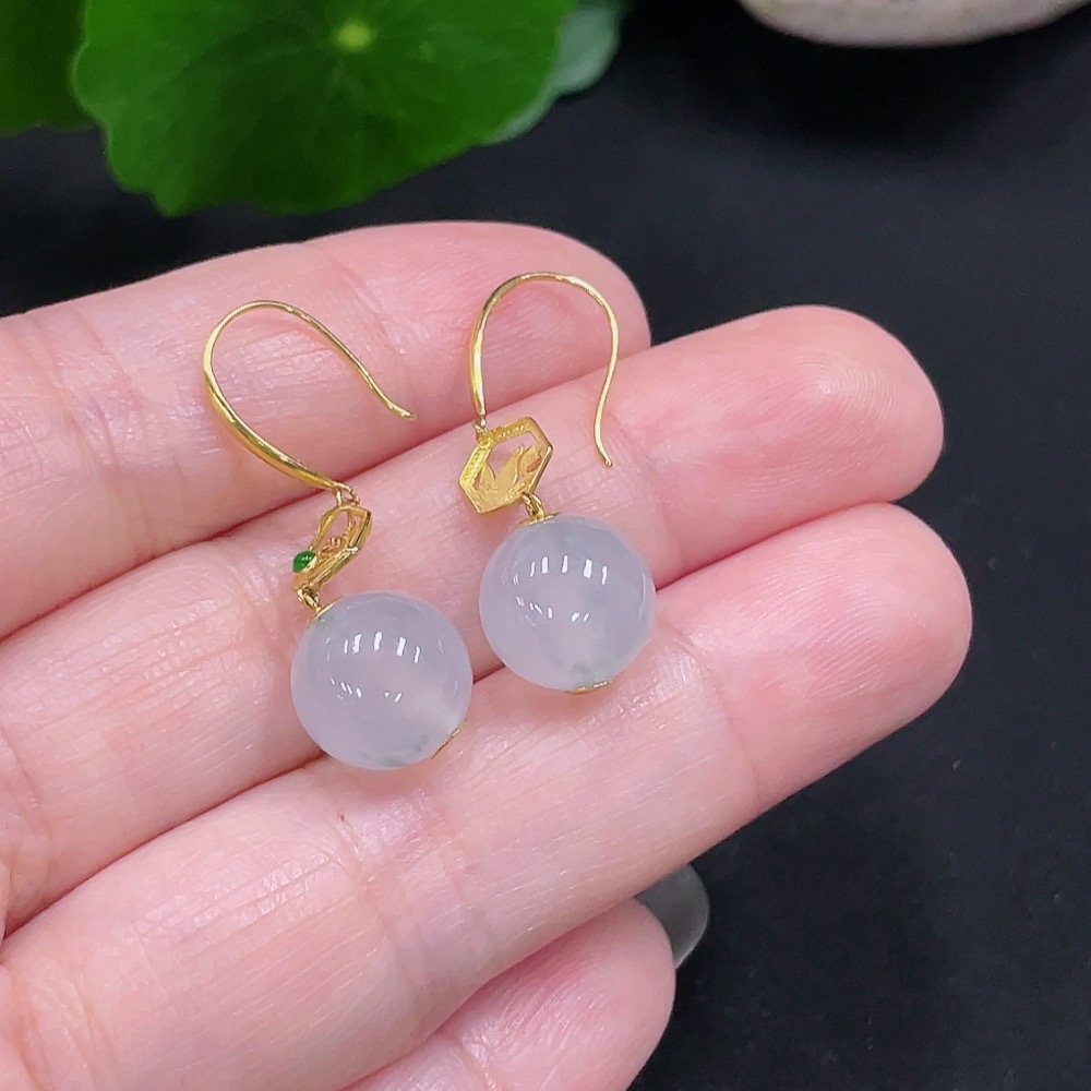 F29361179 Jadeite Inlaid Earrings, Pair, Approx. 9.8mm, 18K Gold, Total Weight Approx. 3.7g