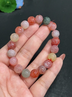 H34011079 Yanyuan Agate Bracelet Approx. 10.1mm Beads Total Weight About 26.2g