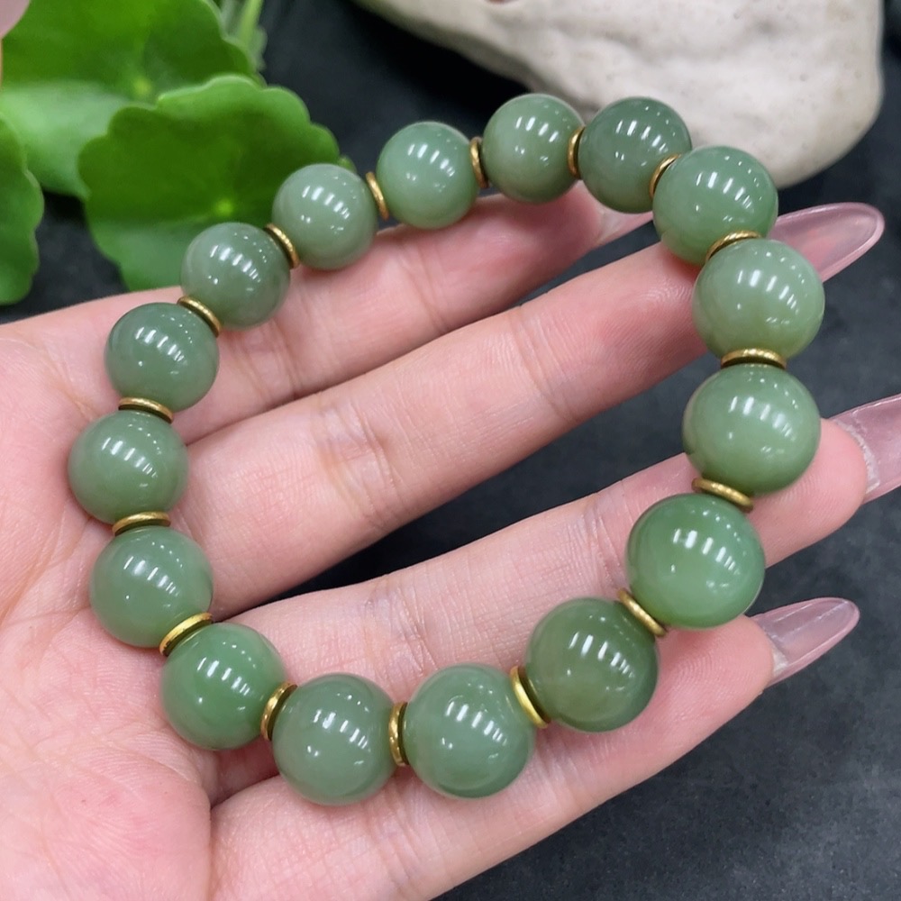 H33897961 Hetian Jade Bracelet Approx.11.7mm Total Weight Approx.44.5g Non-Gold