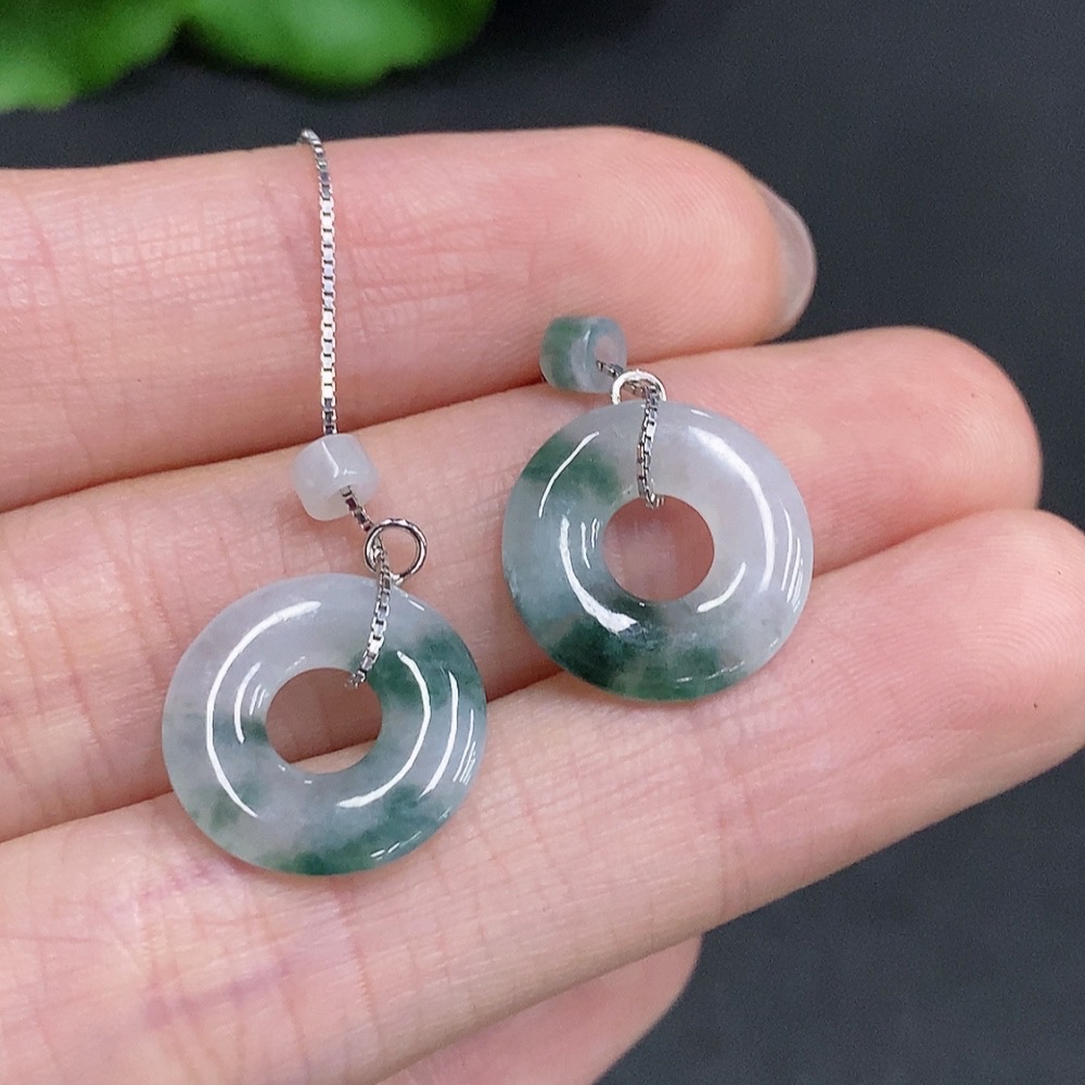 F35079278 Jadeite Donut Drop Earrings Non-Gold Setting Total Weight Approx. 2g