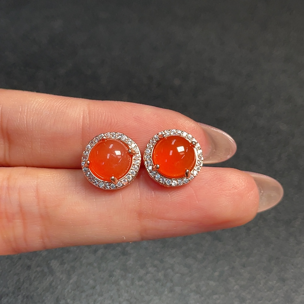 C33920897 South Red Agate Earrings (Non-Gold, Total Weight Approx. 3.16g)