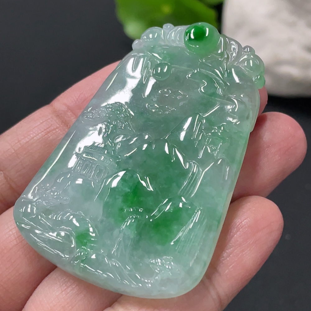 F34018416 Jadeite landscape pendant, total weight about 27g