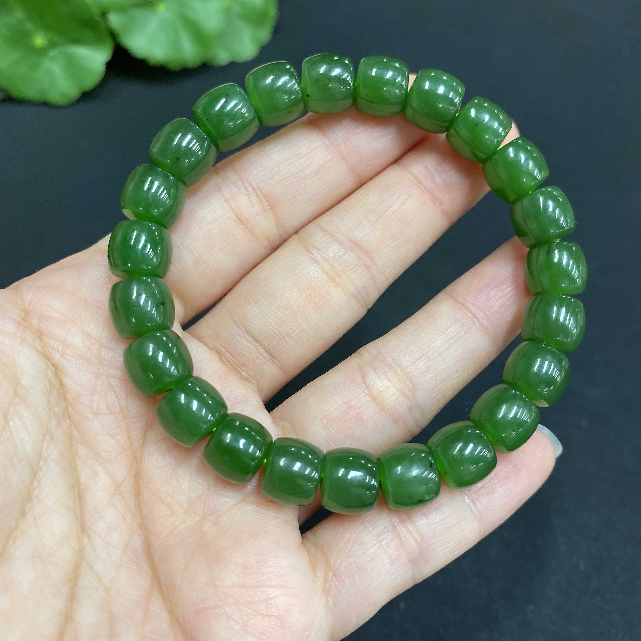 H34014846 Hetian Jade Jasper Bracelet Approx. 8.6 mm Total Weight Approx. 27.1g