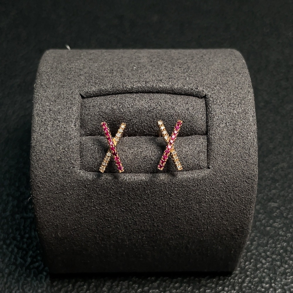 C30469500 Ruby Earrings Set in 18K Gold, Total Weight Approx. 0.63g, with Diamond Accents