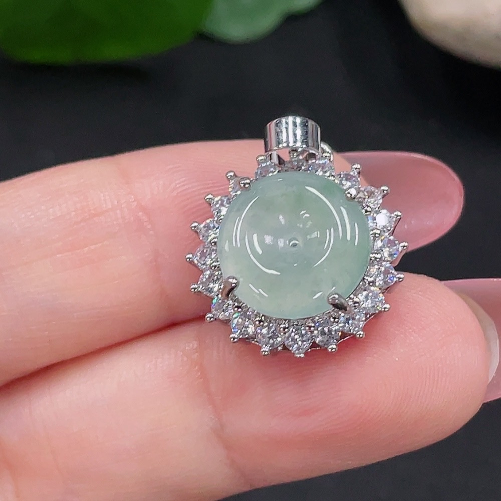 F34982838 Jadeite Inlaid Pendant Total Weight Approx. 2.5g (Non-Gold Inlaid)