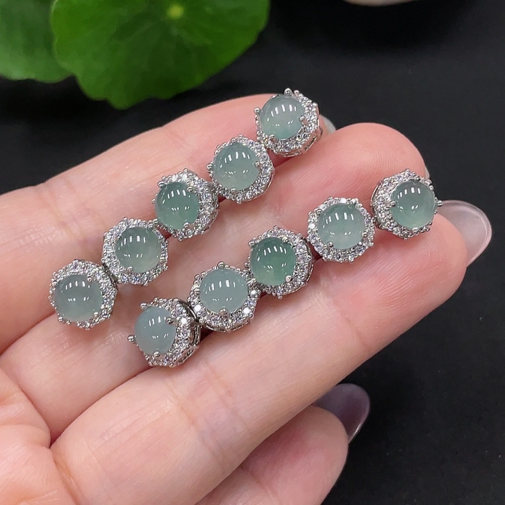 F34981779 Jadeite cabochon inlaid earrings non-metal inlaid