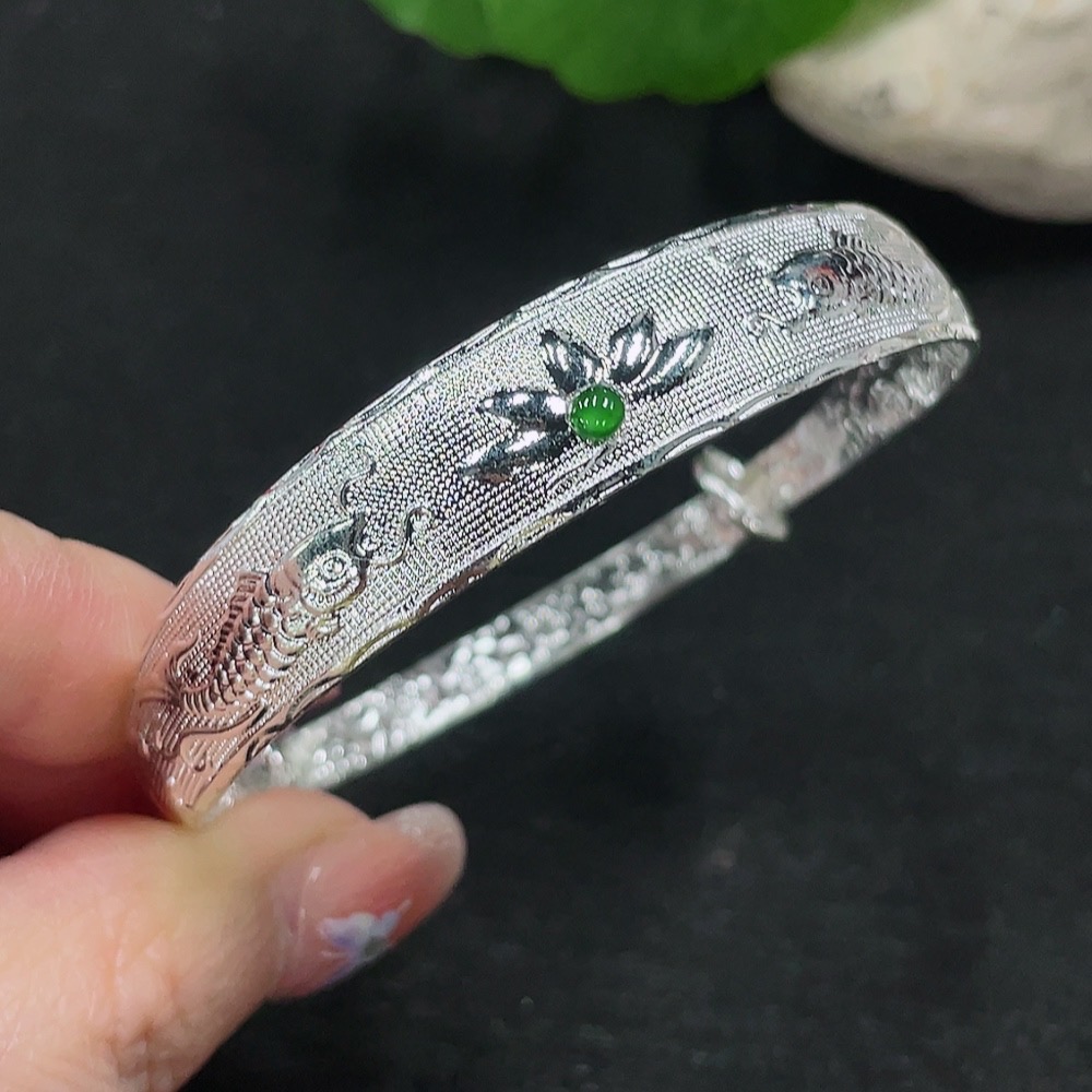 F32810000 Jadeite Inlaid Bracelet Total Weight Approx.15g (Non-Gold Inlaid)
