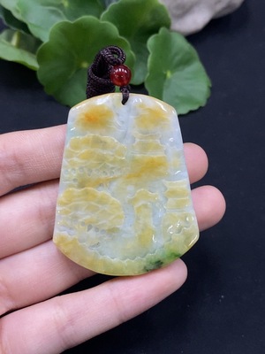 F29315534 Jadeite Landscape Pendant, Total Weight Approx. 34.1g, Color Origin Undetermined