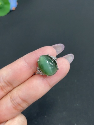 H33900636 Hetian Jade Inlaid Adjustable Ring