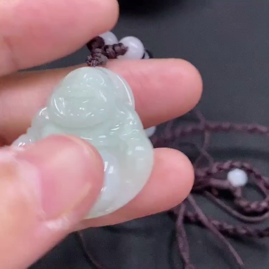 F34000401 Jadeite Buddha Pendant Total Weight Approx. 11.49g (Including Rope Weight) with Non-Grade A Beads