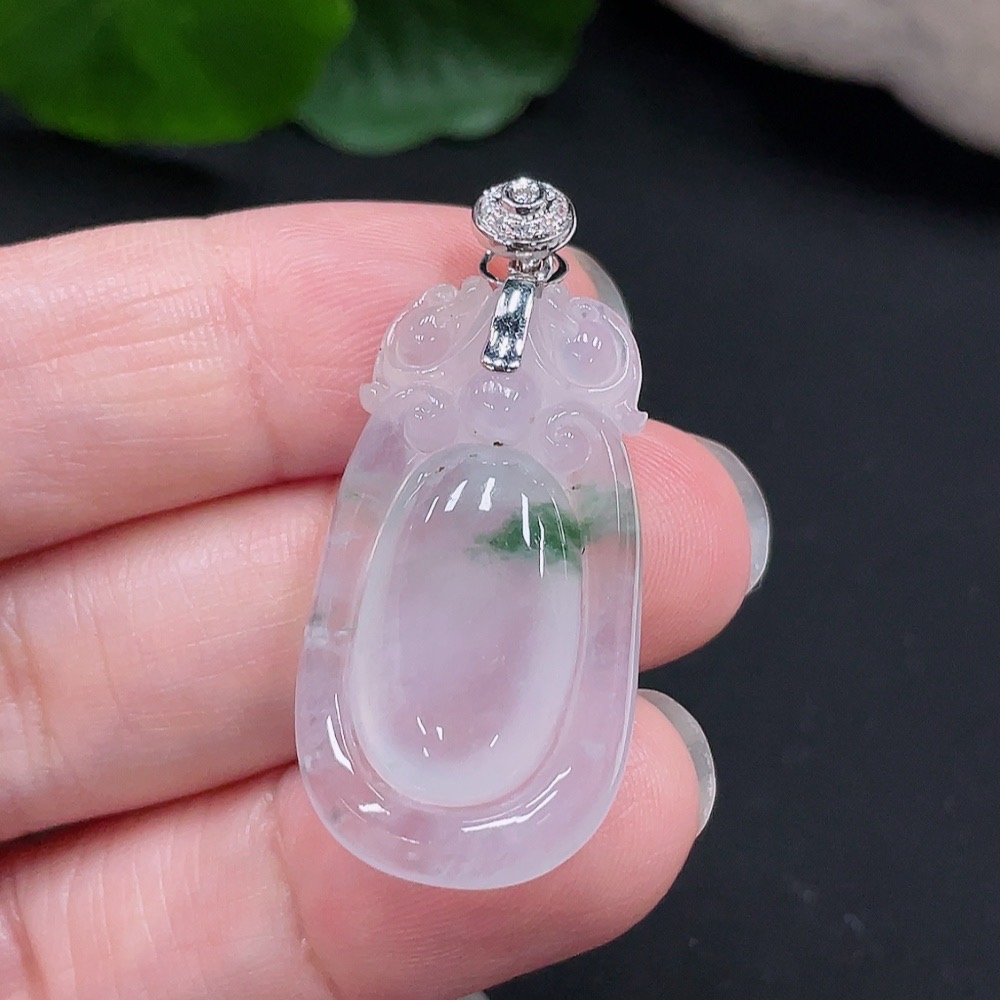 F31579752 Jadeite Fortune Shell Pendant 18K Gold Total Weight Approx. 6.1g (With Diamond Accents)