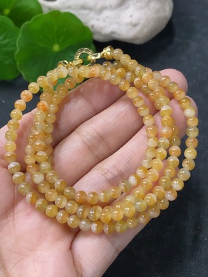 F33942890 Jadeite Bead Necklace Approx. 4mm Non-Gold Total Weight Approx. 17.38g Yellow Part Color Origin Undetermined