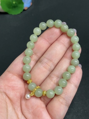H32806136 Hetian Jade Bead Bracelet, Approx. 7.7 mm, Total Weight About 18.4g, Non-Gold