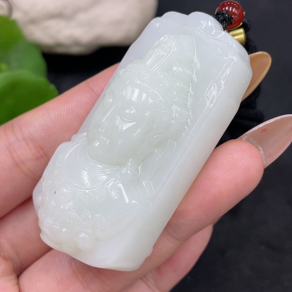 H31663761 Hetian Jade Pendant Guanyin with Other Mineral Components Total Weight Approx. (Including Rope) 68.5g