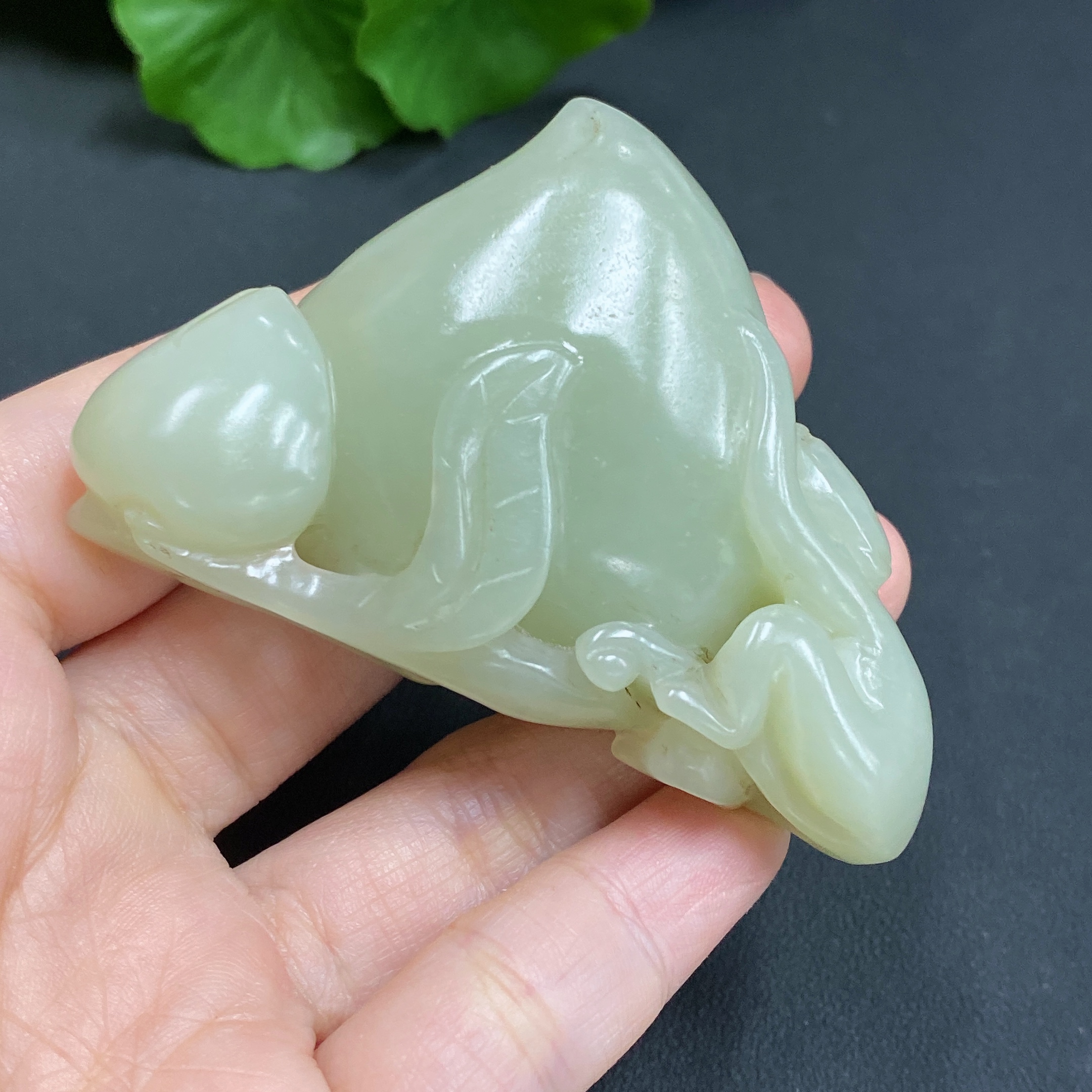 H17865316 Hetian Jade Handheld Carving - Monkey Offering Longevity