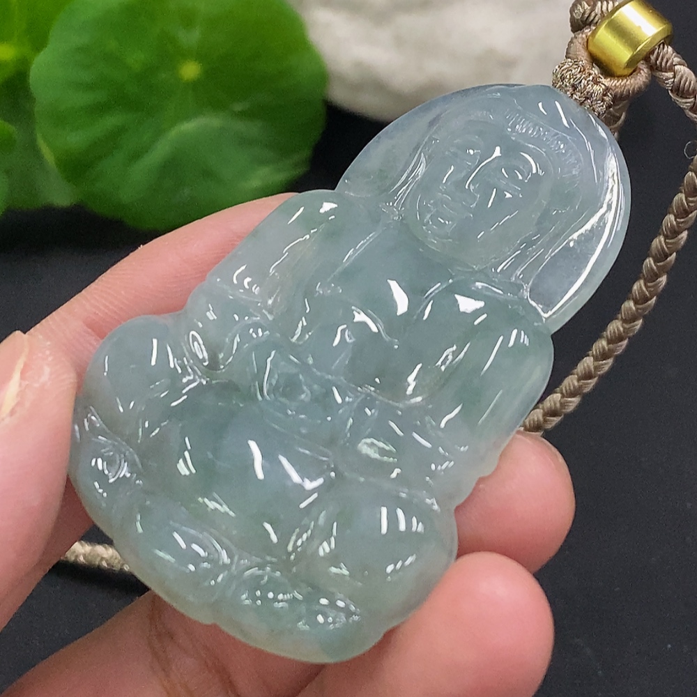 F33856720 Jadeite Guanyin Pendant with Cord, Total Weight Approx. 26.1g
