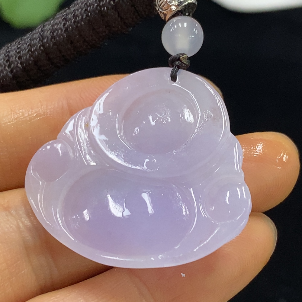 F35095086 Jadeite Pendant Buddha with Non-A Beads and Cord Total Weight Approx. 12.07g