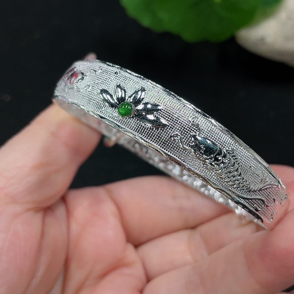 F32810000 Jadeite Inlaid Bracelet Total Weight Approx.15g (Non-Gold Inlaid)
