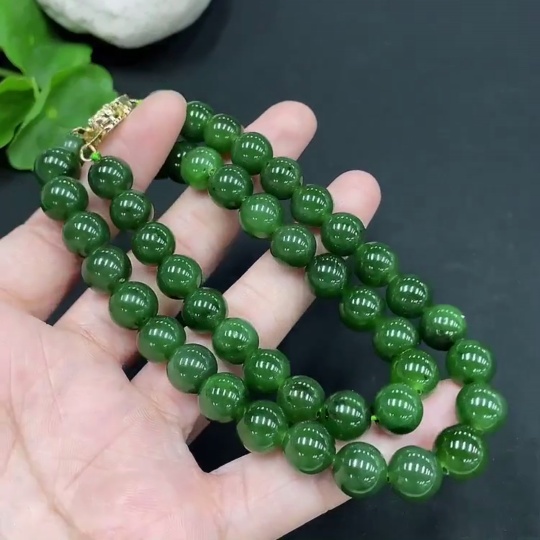 H25935661 Hetian Jade Bead Necklace Approx. 9.1mm Non-Gold Total Weight About 63.4g
