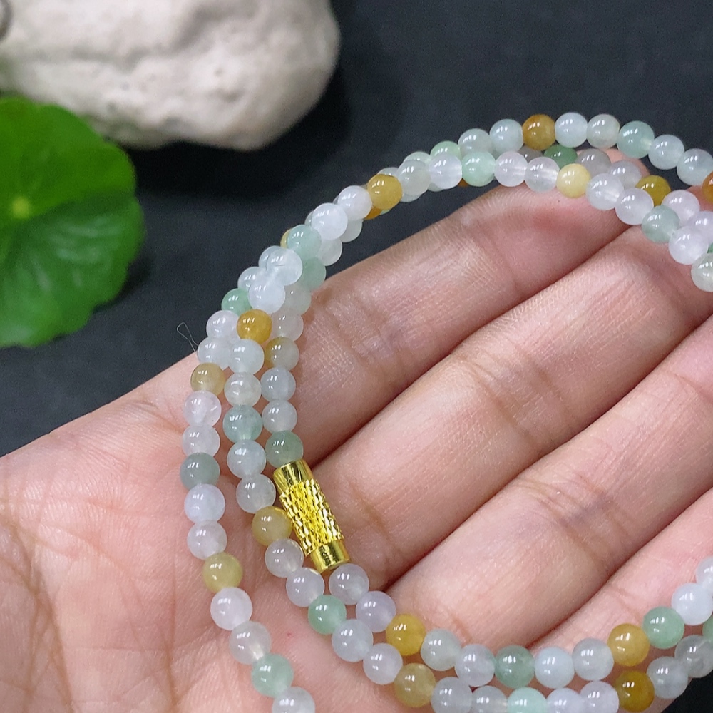 F33912705 Jadeite Bead Necklace Approximately 4mm Non-Gold Total Weight About 14.34g Yellow Part Color Origin Undetermined