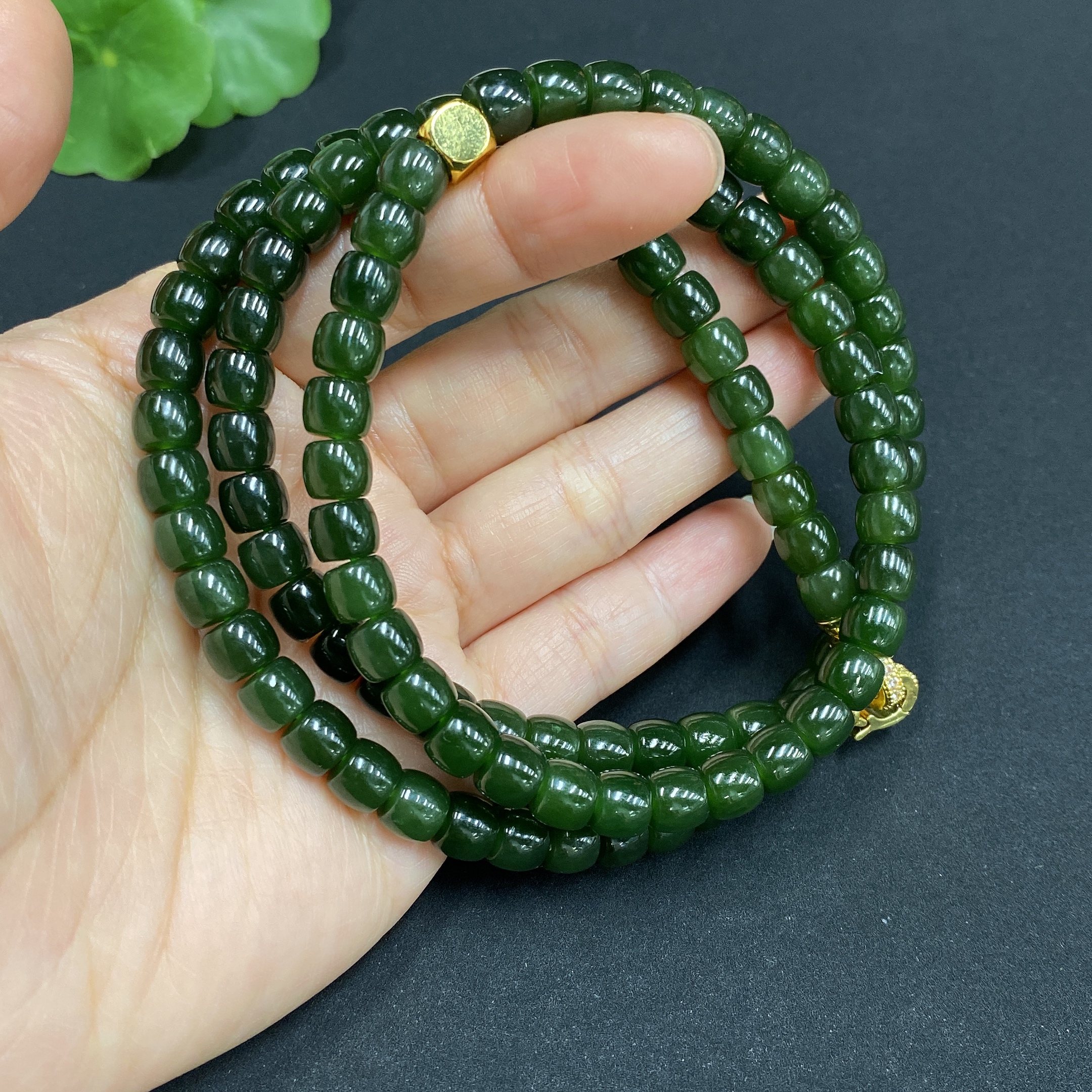 H32771209 Hetian Jade Bead Necklace, Approx. 6.8mm, Non-Gold-Inlaid, Total Weight Approx. 63.1g