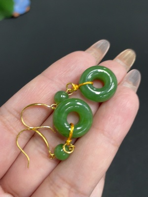 H32780628 Hetian Jade Inlaid Earrings Doughnut