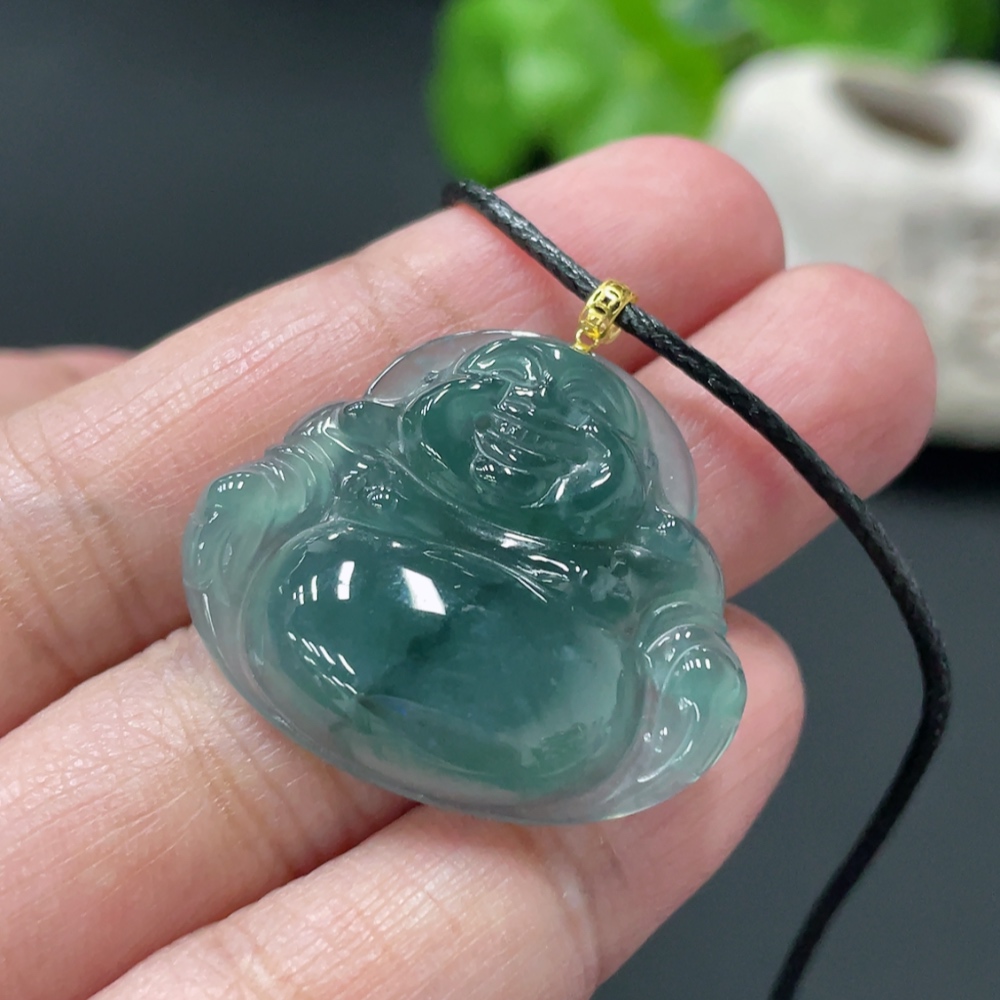 F34018923 Jadeite Buddha Pendant with 18K Gold Clasp, Product Weight Approximately 5.55g (excluding rope)