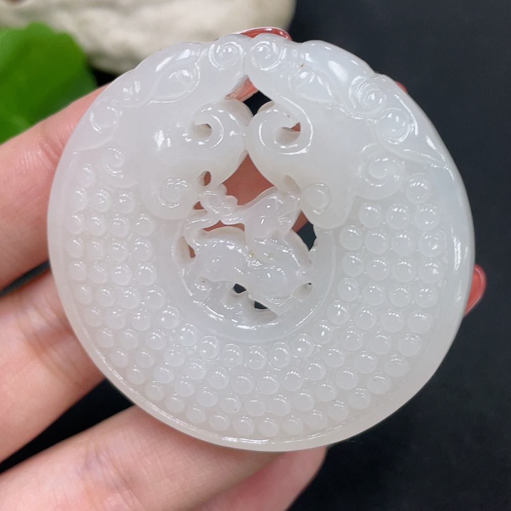 H34062103 Hetian Jade Pendant - Auspicious Beast Ring - Total Weight Approx. 35.7g