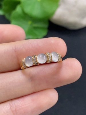 F46600312 翡翠镶嵌戒指  15圈口  无印记，测金含量标红Au46%，其余18K金 货品总重约3.2克（配镶钻石）