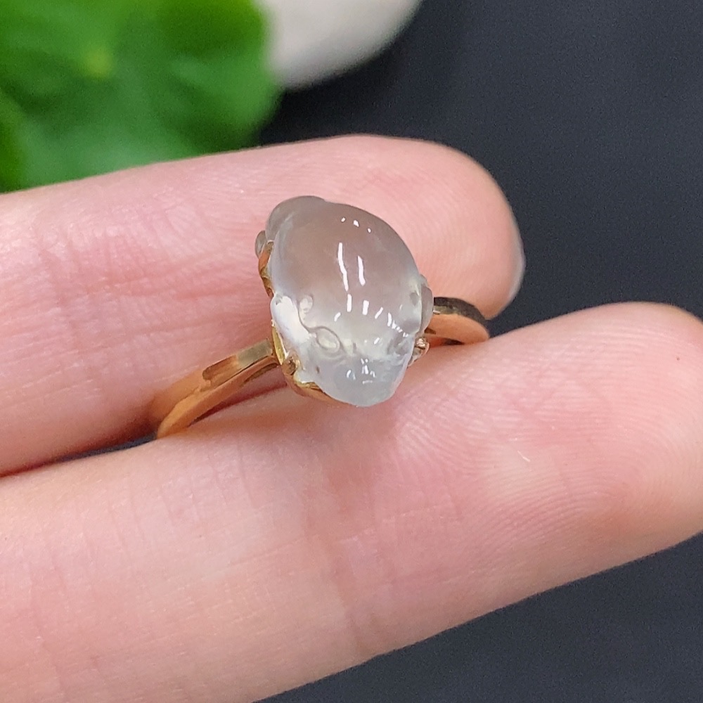 F33906484 Jadeite Three-legged Golden Toad Inlaid Ring 18k Gold Total Weight Approx. 2.8g Size 12