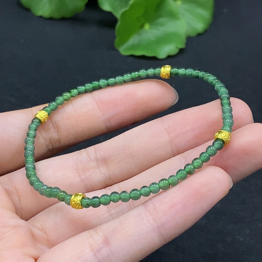 F33896227 Jadeite Bracelet Approx. 3mm Beads Total Weight Approx. 3.54g Non-Gold Inlaid
