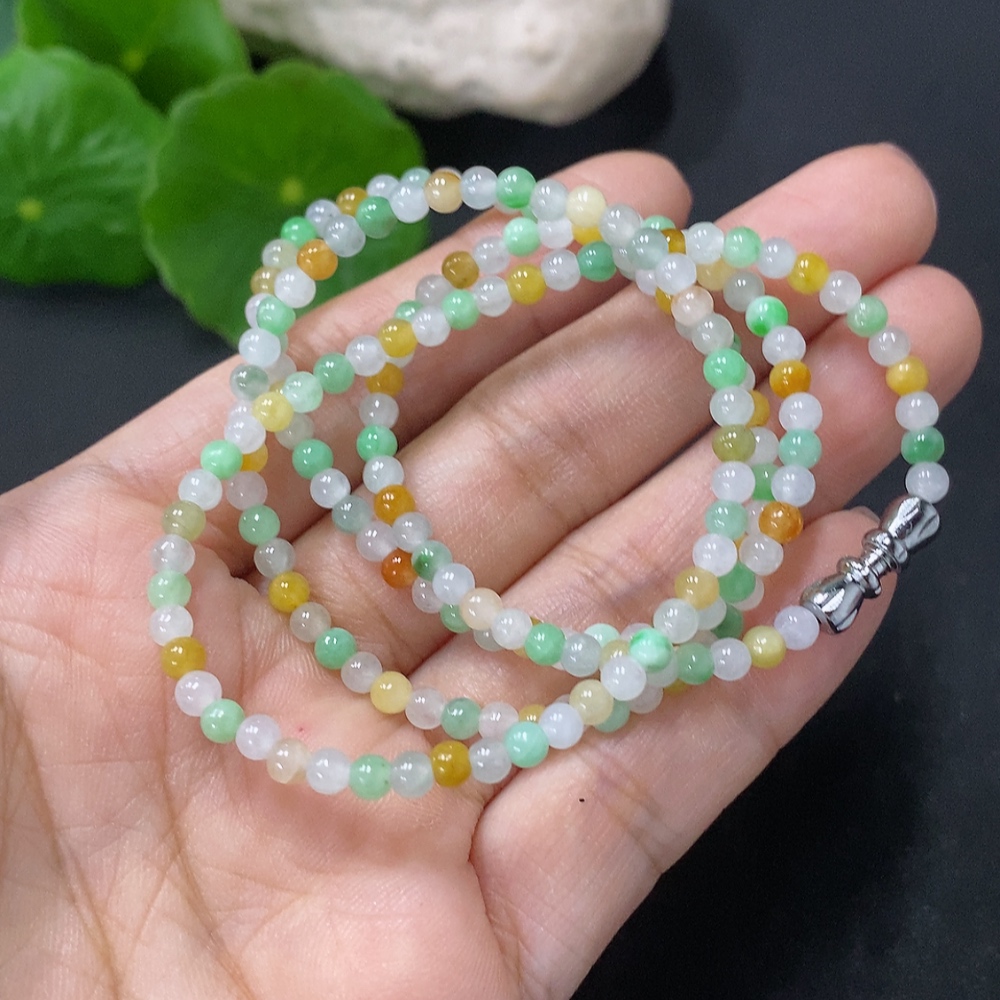 F35089173 Jadeite Bead Necklace Approx. 3.5mm Non-Gold Total Weight Approx. 11.58g