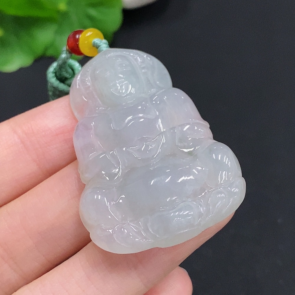 F32757816 Jadeite Guanyin Pendant with a total weight of approximately 18.1 grams (including rope weight) and non-jadeite beads