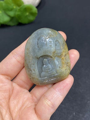 H29375711 Hetian Jade Pendant - Ten Thousand Buddha Grotto - Undetermined Skin Color Origin - Contains Other Mineral Components - Total Weight Approximately 54.2g