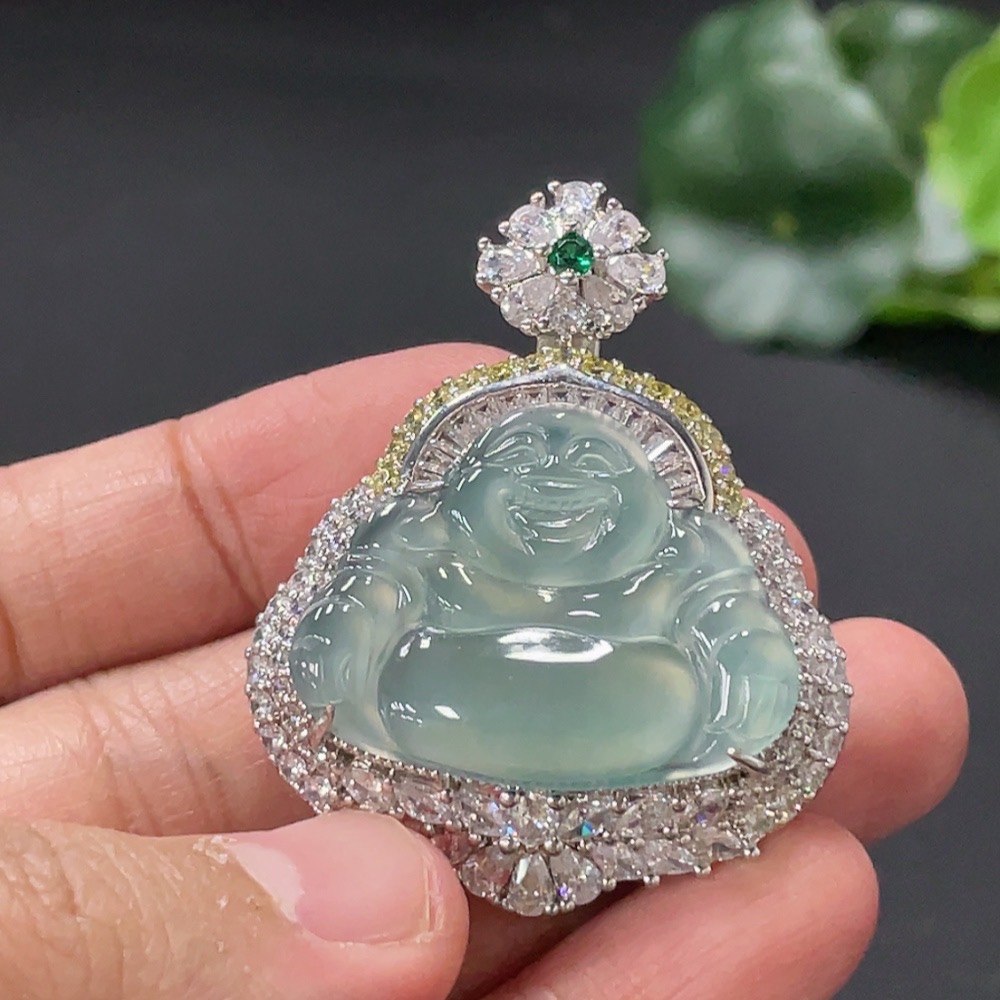 F29355641 Jadeite Buddha Inlaid Pendant Non-Gold Inlaid Total Weight About 20.2g