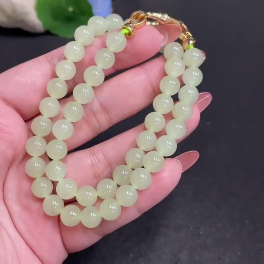 H34054127 Hetian Jade Bead Necklace Approx. 7.7 mm Total Weight About 38.9g Non-Gold