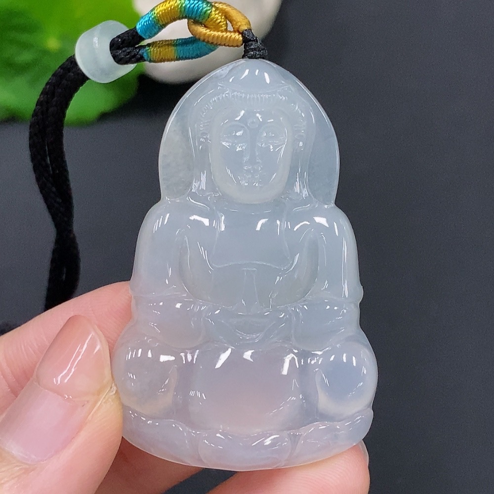 F28295243 Jadeite Guanyin Pendant Total Weight Approx. 18.4g (Including Rope Weight)