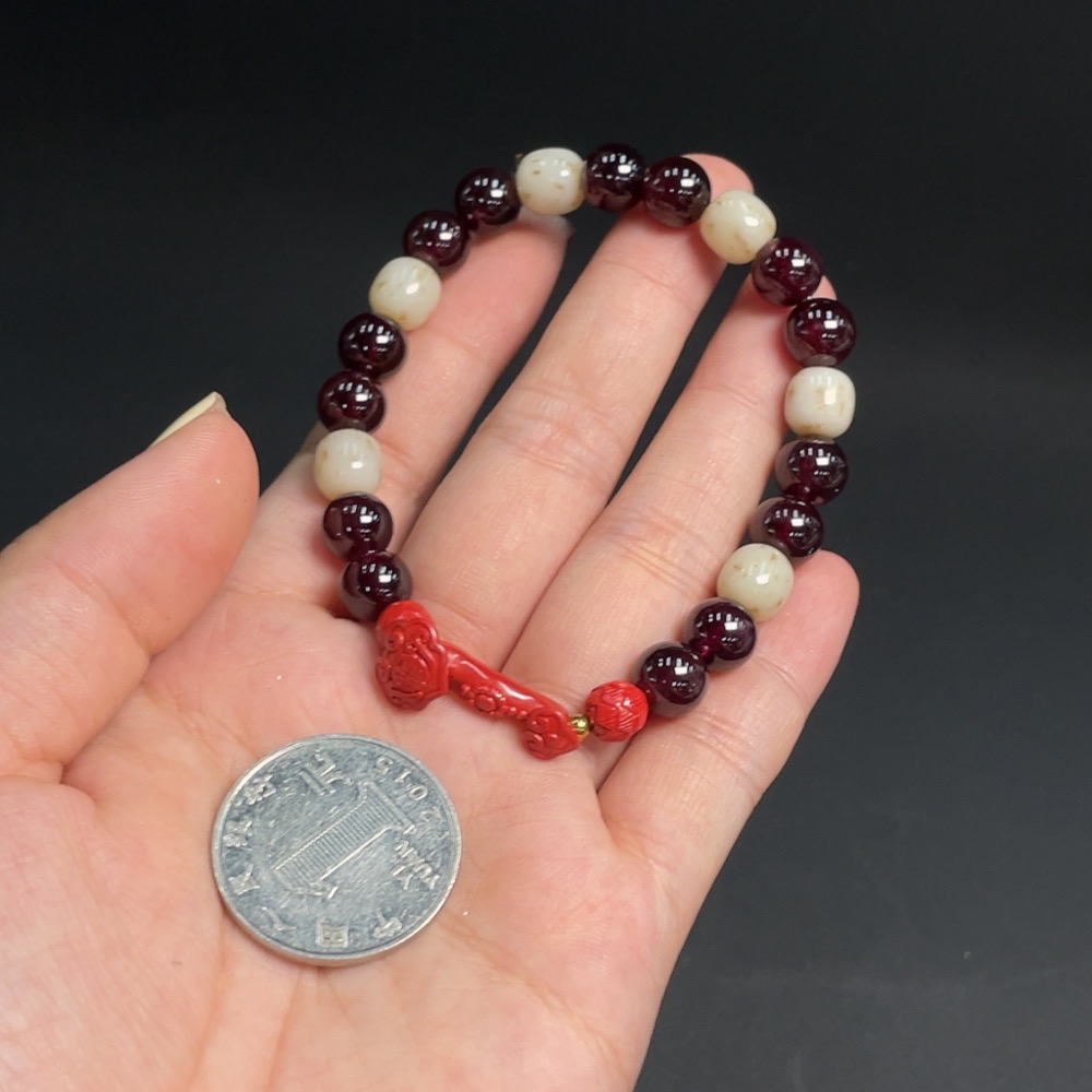 C22446302 Garnet Bracelet approx. 8.4mm total weight approx. 27.18g with Hetian Jade