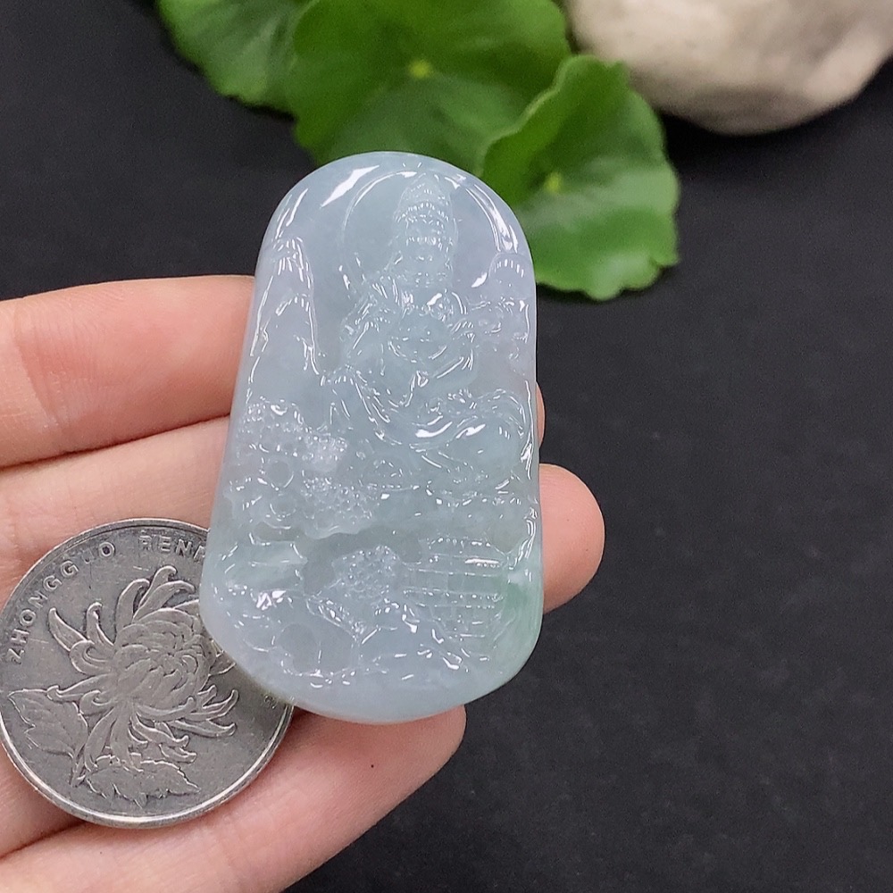 F33895832 Jadeite Landscape Guanyin Pendant