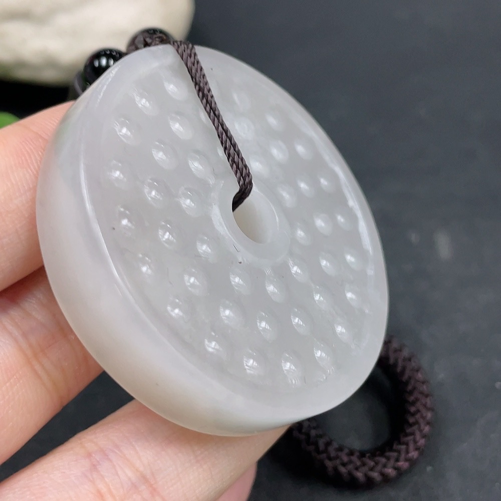 H31671144 Hetian Jade Handheld Ornament Antique Button with Non-Hetian Jade Beads