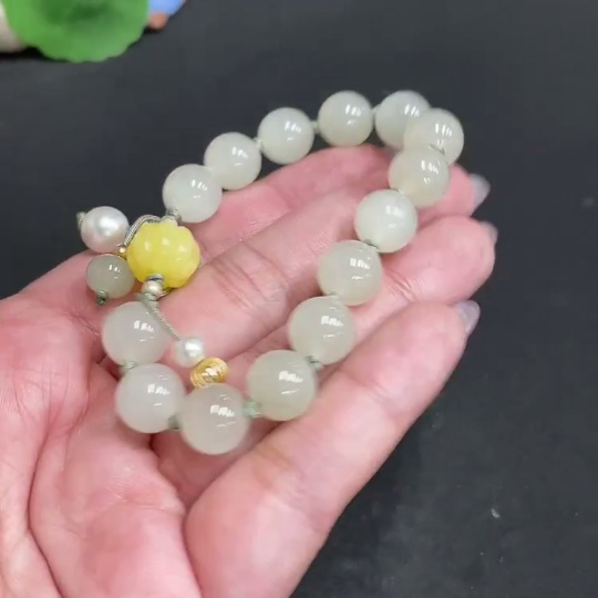 H33862731 Hetian Jade Bead Bracelet, approx. 9.9 mm, total weight about 24.8g, non-Hetian jade accessory beads